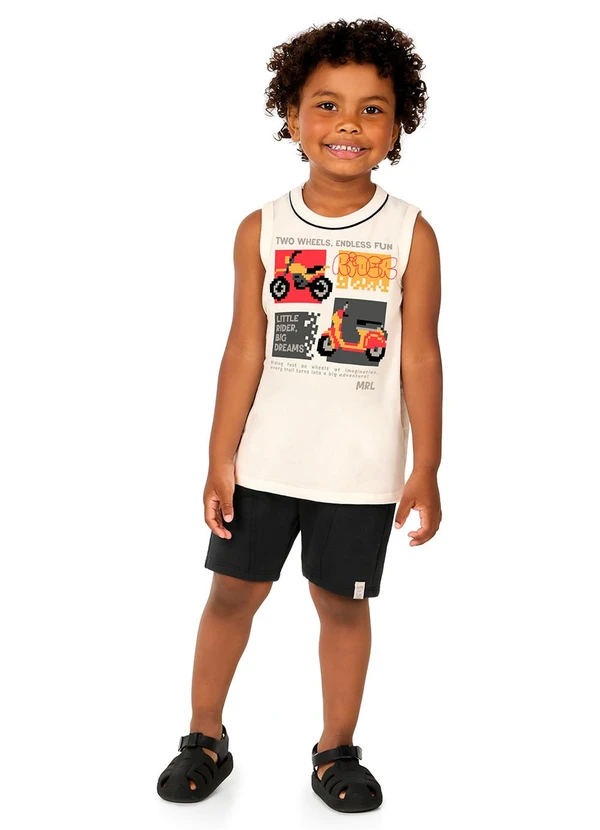 Marlan - Conjunto Regata e Bermuda Estampa Puff Bege