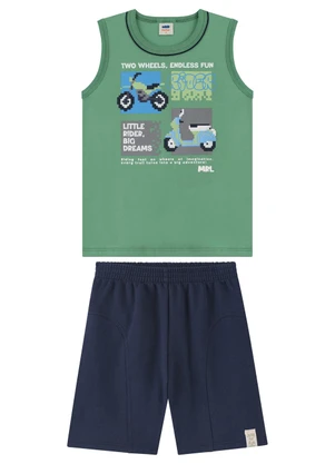 Marlan - Conjunto Regata e Bermuda Estampa Puff Verde - MARLAN