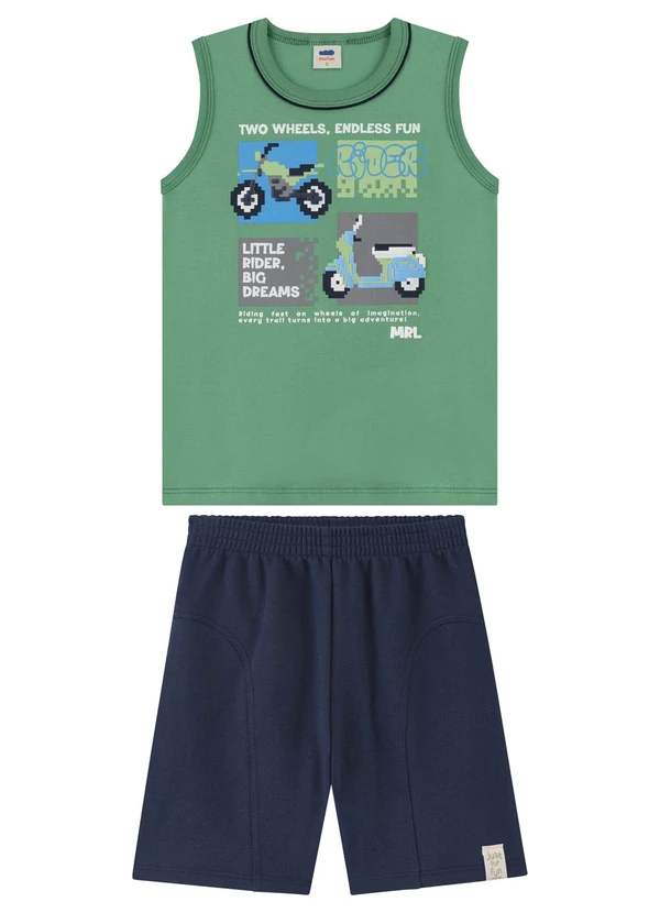 Marlan - Conjunto Regata e Bermuda Estampa Puff Verde