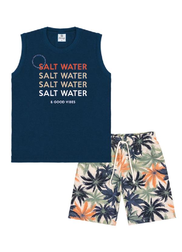 Abrange - Conjunto Regata e Bermuda Estampada Azul