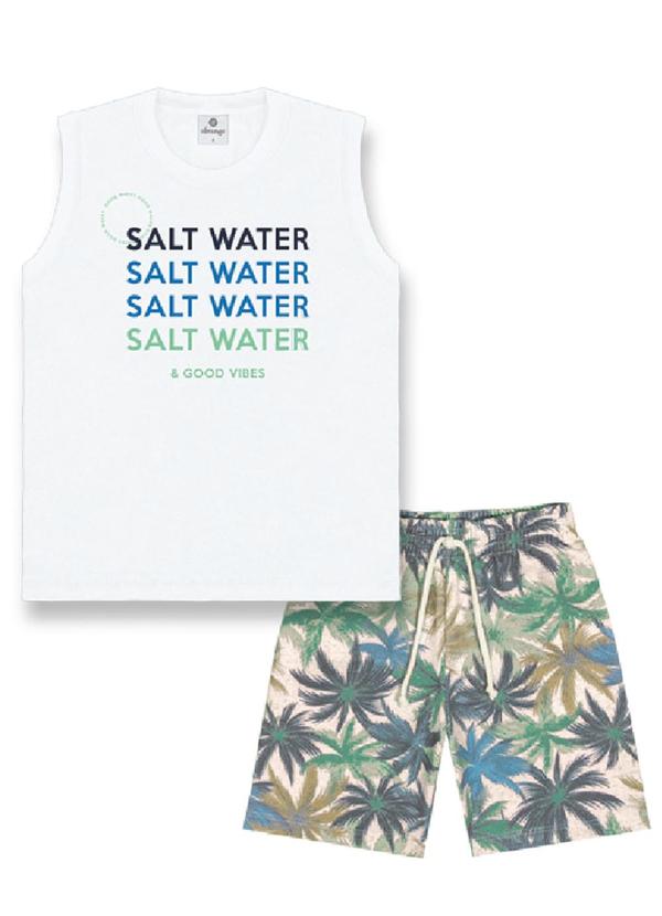 Abrange - Conjunto Regata e Bermuda Estampada Branco 1