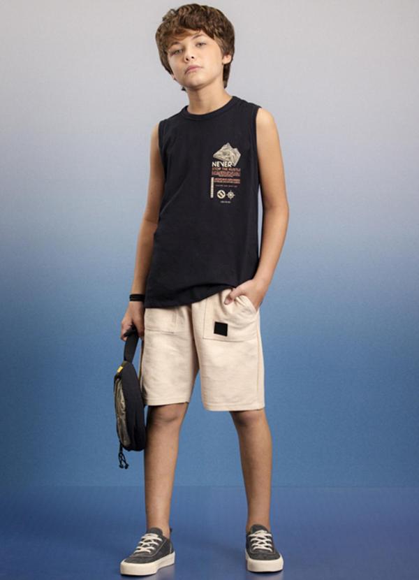 Ioluig - Conjunto Regata e Bermuda Fleece Linho Preto