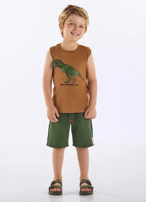 Up Baby - Conjunto Regata e Bermuda Infantil Marrom - UP BABY