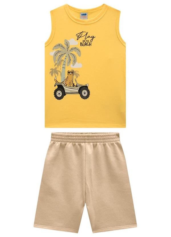 Marlan - Conjunto Regata e Bermuda Jeans Amarelo