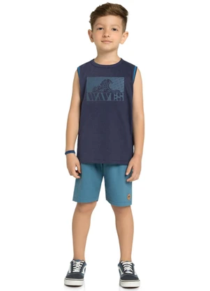 Marlan - Conjunto Regata e Bermuda Listra Relevo Azul - MARLAN