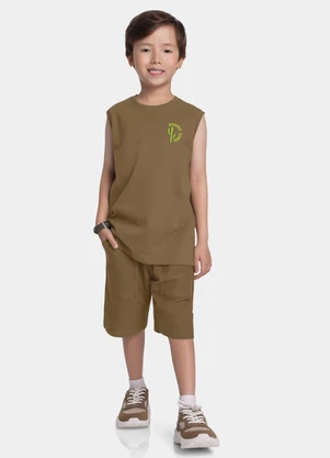 Fakini Kids - Conjunto Regata e Bermuda Marrom - FAKINI KIDS