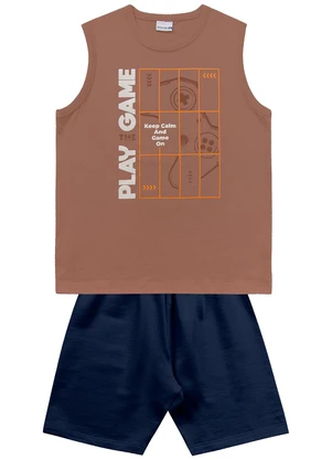 Fakini Kids - Conjunto Regata e Bermuda Marrom - FAKINI KIDS