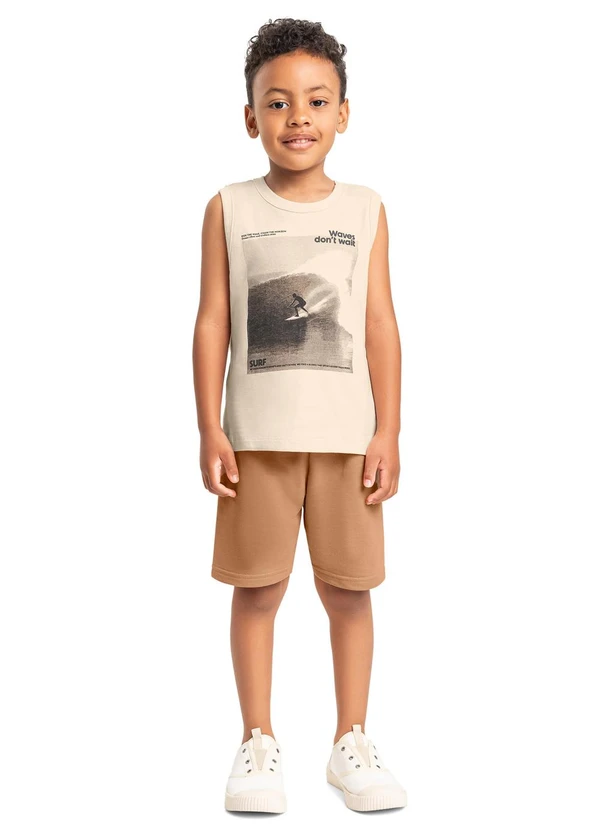 Bee Loop - Conjunto Regata e Bermuda Menino Bee Loop Bege