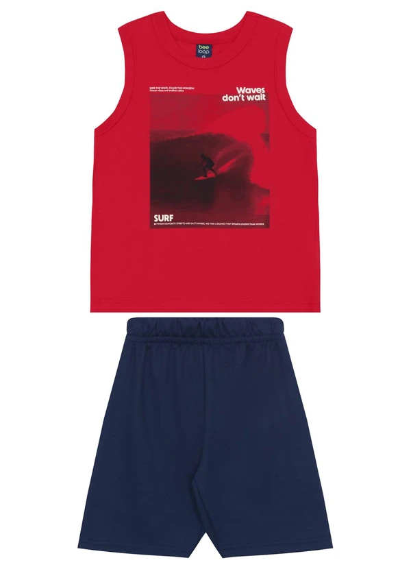 Bee Loop - Conjunto Regata e Bermuda Menino Bee Loop Vermelho