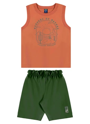 Bee Loop - Conjunto Regata e Bermuda Menino Marrom - BEE LOOP