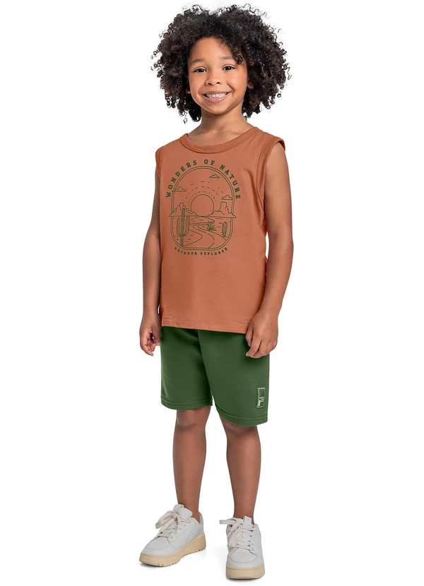 Bee Loop - Conjunto Regata e Bermuda Menino Marrom
