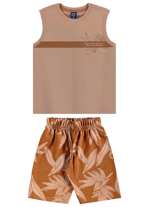 Bee Loop - Conjunto Regata e Bermuda Menino Marrom - BEE LOOP