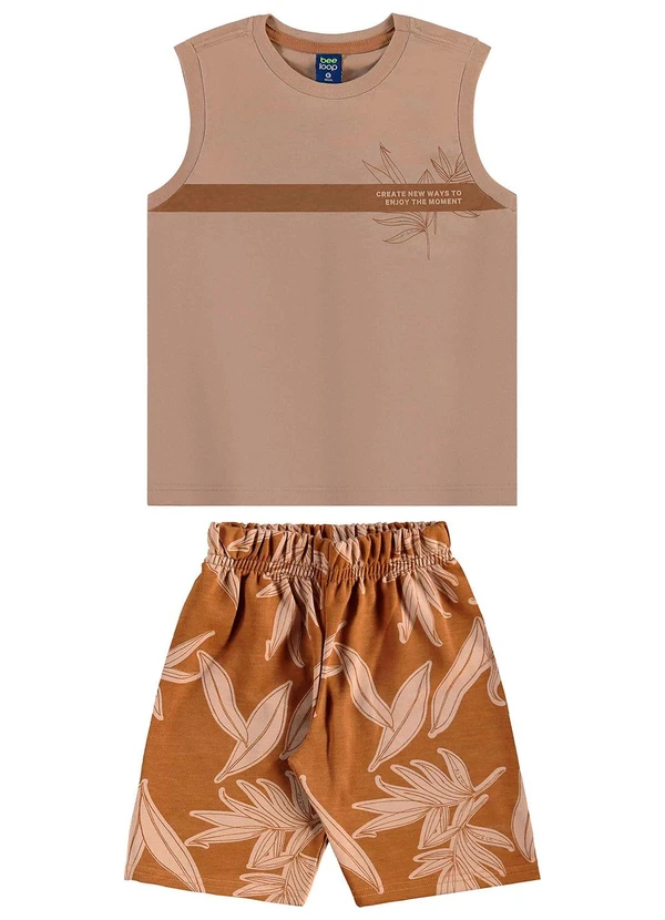 Bee Loop - Conjunto Regata e Bermuda Menino Marrom
