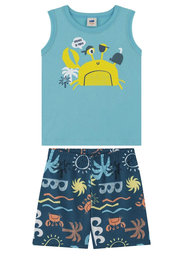 Marlan - Conjunto Regata e Bermuda Microfibra Menino Azul