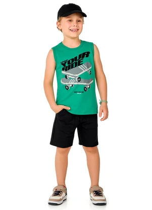 Marlan - Conjunto Regata e Bermuda Moletinho Menino Verde - MARLAN