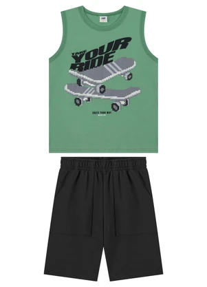 Marlan - Conjunto Regata e Bermuda Moletinho Menino Verde - MARLAN