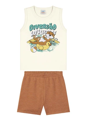 Marlan - Conjunto Regata e Bermuda Quadriculado Bege - MARLAN