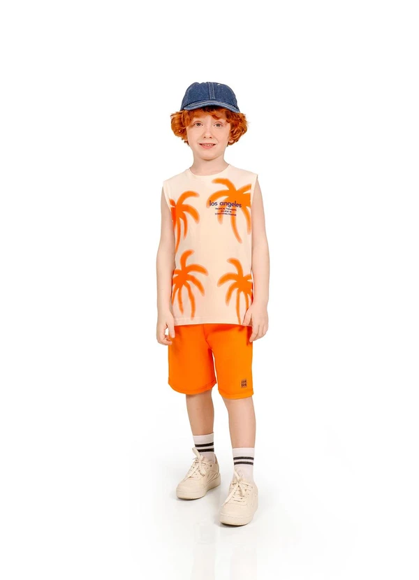 Tink Bink - Conjunto Regata em Meia Malha Bermuda Laranja