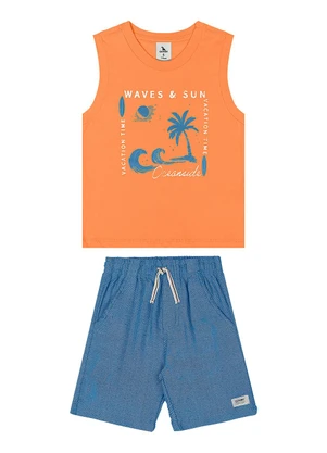Quimby - Conjunto Regata Estampada Bermuda Laranja - QUIMBY