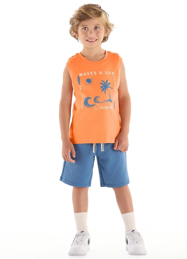 Quimby - Conjunto Regata Estampada Bermuda Quimby Laranja