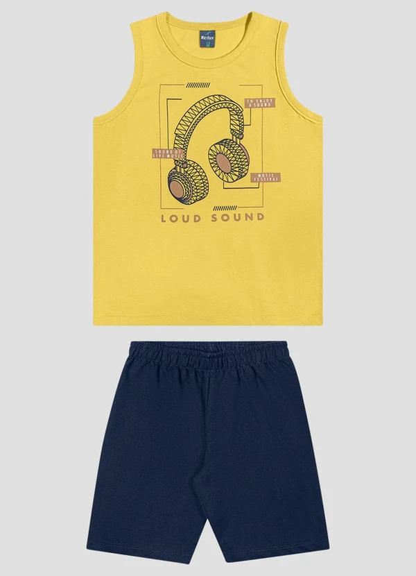 Reirex - Conjunto Regata Meia Malha e Bermuda Amarelo
