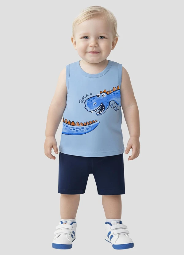 Reirex - Conjunto Regata Meia Malha e Bermuda Azul