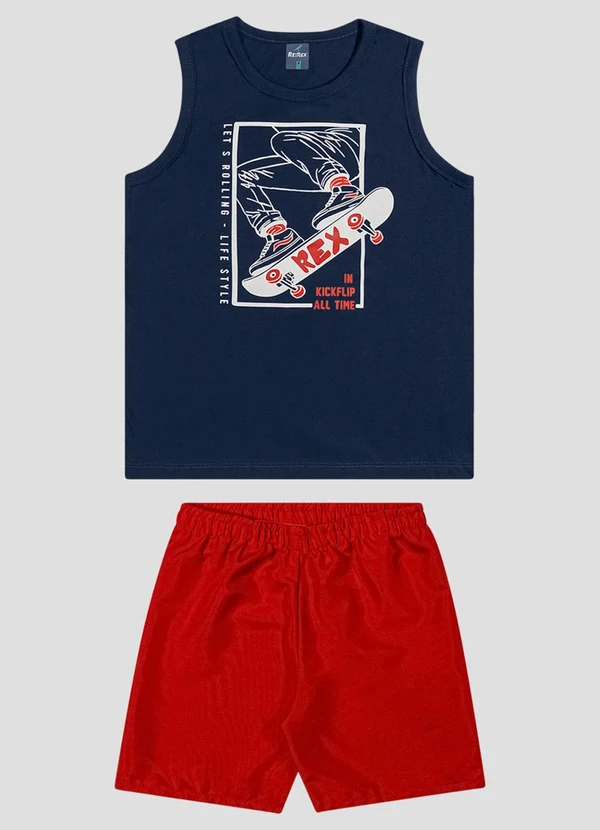 Reirex - Conjunto Regata Meia Malha e Bermuda Azul