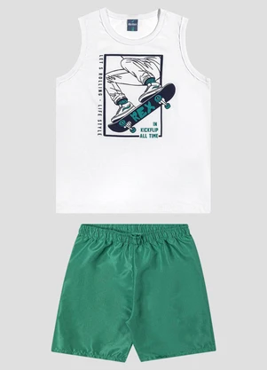 Reirex - Conjunto Regata Meia Malha e Bermuda Branco - REIREX