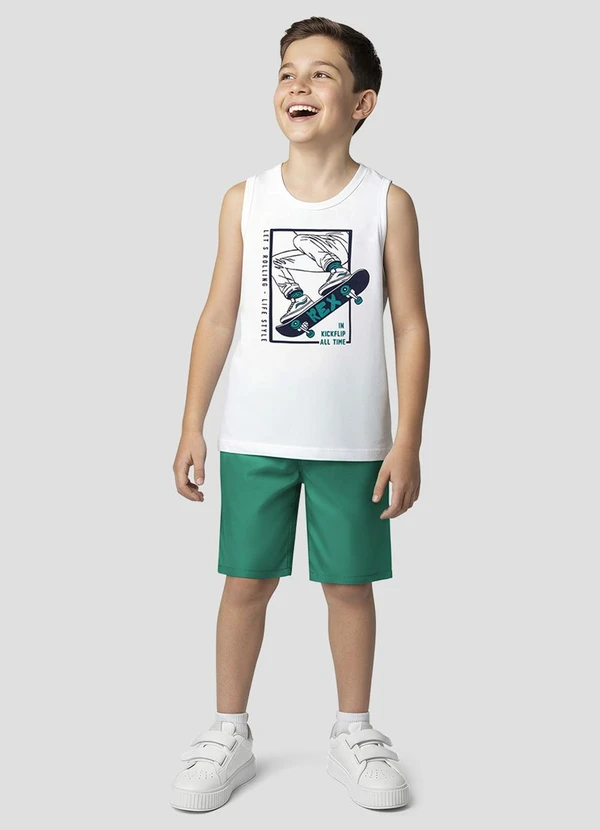 Reirex - Conjunto Regata Meia Malha e Bermuda Branco