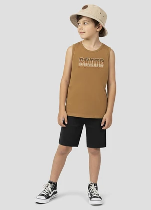 Reirex - Conjunto Regata Meia Malha e Bermuda Marrom - REIREX