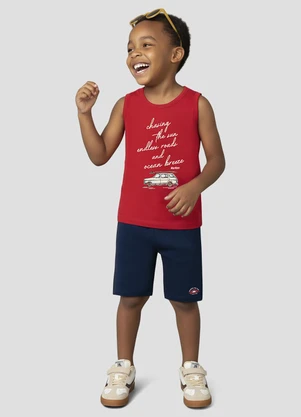 Reirex - Conjunto Regata Meia Malha e Bermuda Vermelho - REIREX