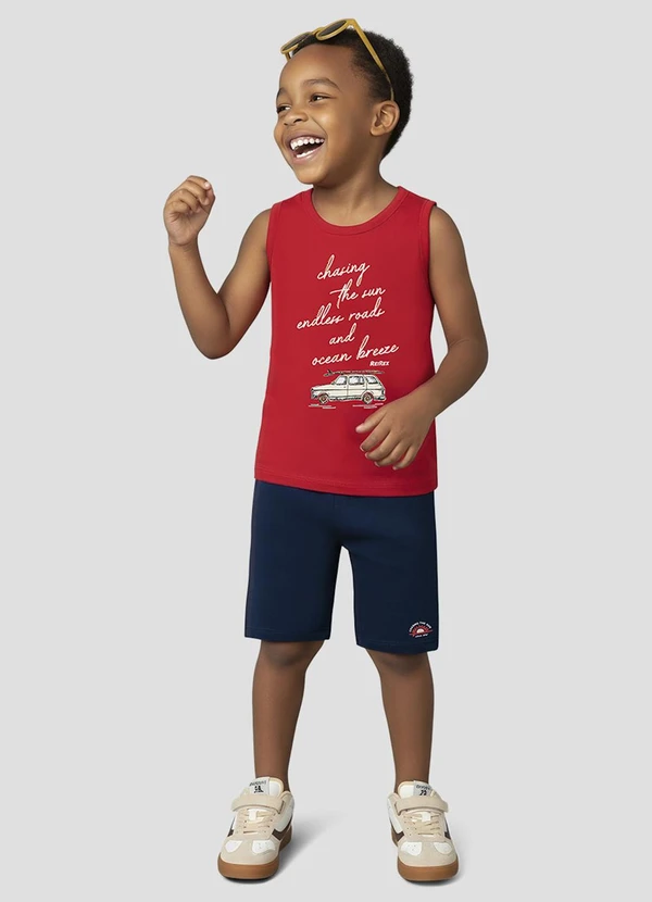 Reirex - Conjunto Regata Meia Malha e Bermuda Vermelho