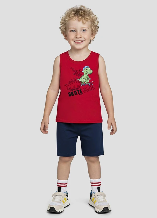 Reirex - Conjunto Regata Meia Malha e Bermuda Vermelho