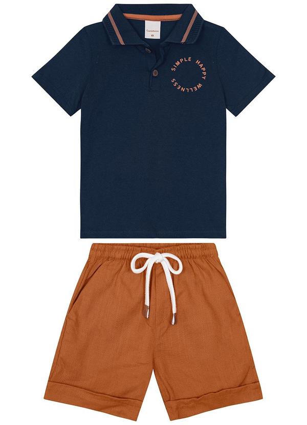 Carinhoso - Conjunto Simple Happy em Viscolinho Menino Azul