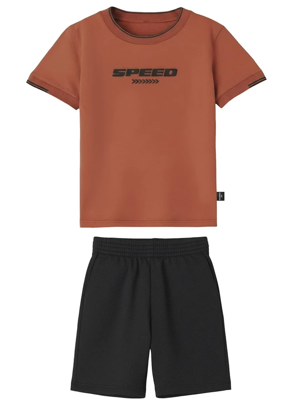 Malwee Kids - Conjunto Speed em Moletom Sarjado Terracota