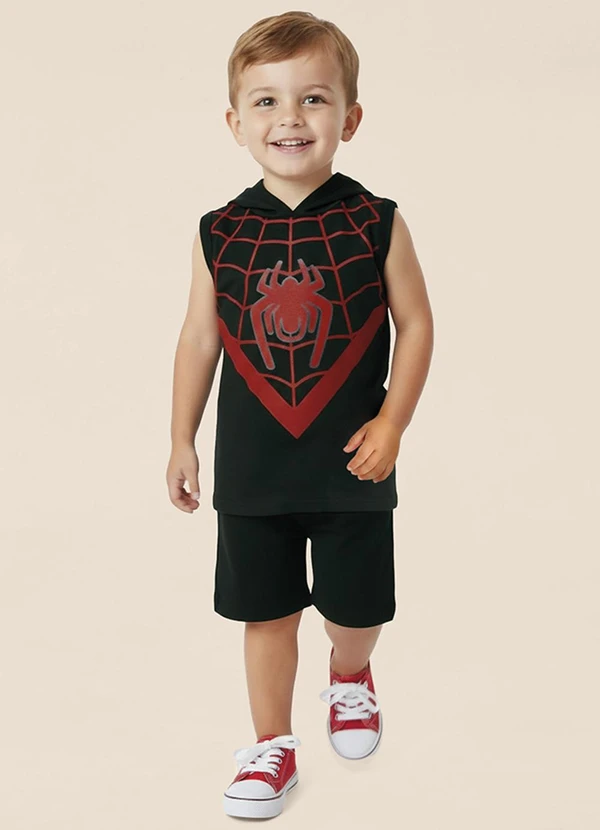 Malwee Kids - Conjunto Spidey® Moletinho Preto