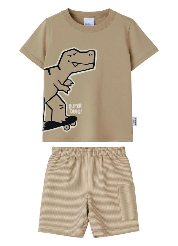 Malwee Kids - Conjunto Super Dino Canelado Bege