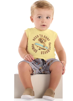 Conjunto Surf Dog Regata Bermuda Quimby Amarelo - QUIMBY