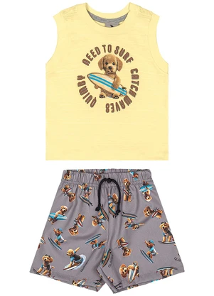 Conjunto Surf Dog Regata Bermuda Quimby Amarelo - QUIMBY