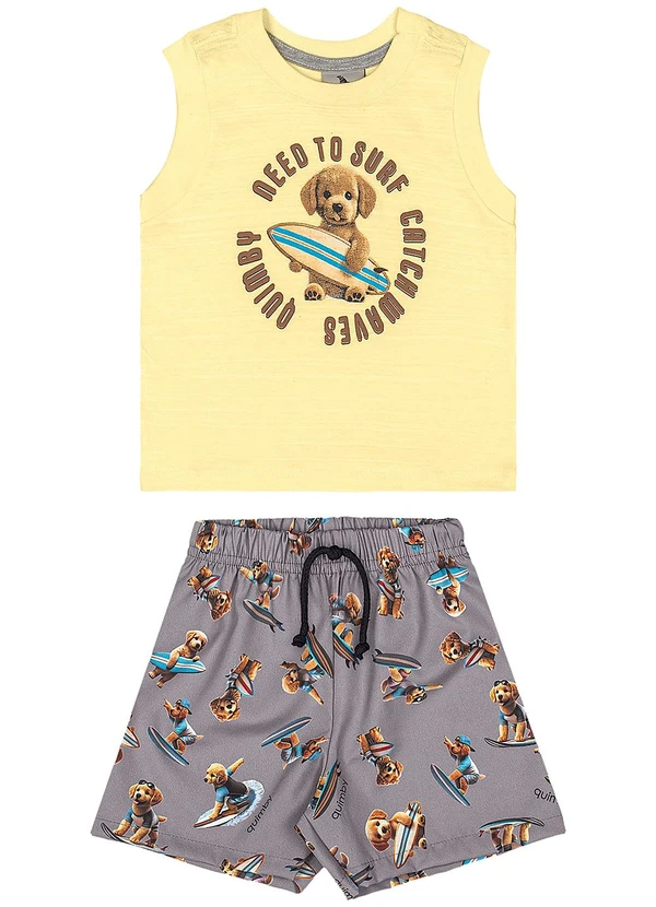 Quimby - Conjunto Surf Dog Regata Bermuda Quimby Amarelo 2