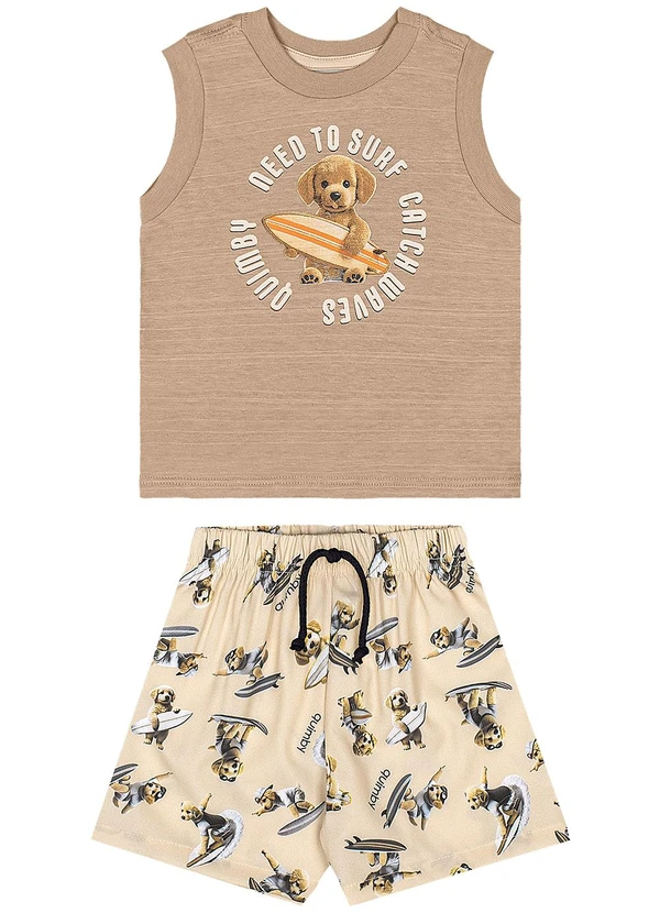 Quimby - Conjunto Surf Dog Regata Bermuda Quimby Marrom