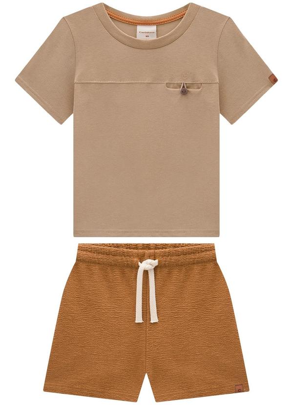 Carinhoso - Conjunto Taupe em Malha Texturizada Menino