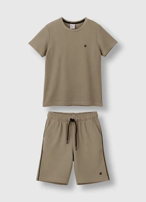 Carinhoso - Conjunto Texturizada com Bordado Taupe - CARINHOSO