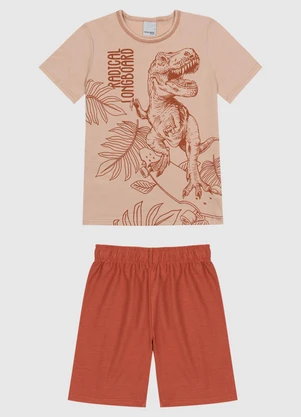 Malwee Kids - Conjunto Tropical Dino em Moletinho Marrom - MALWEE KIDS