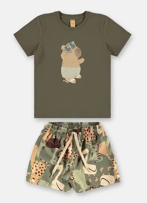 Up Baby - Conjunto Tropical Short Verde - UP BABY