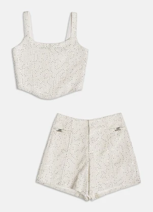 Authoria - Conjunto Tweed com Top e Short  Off White - AUTHORIA