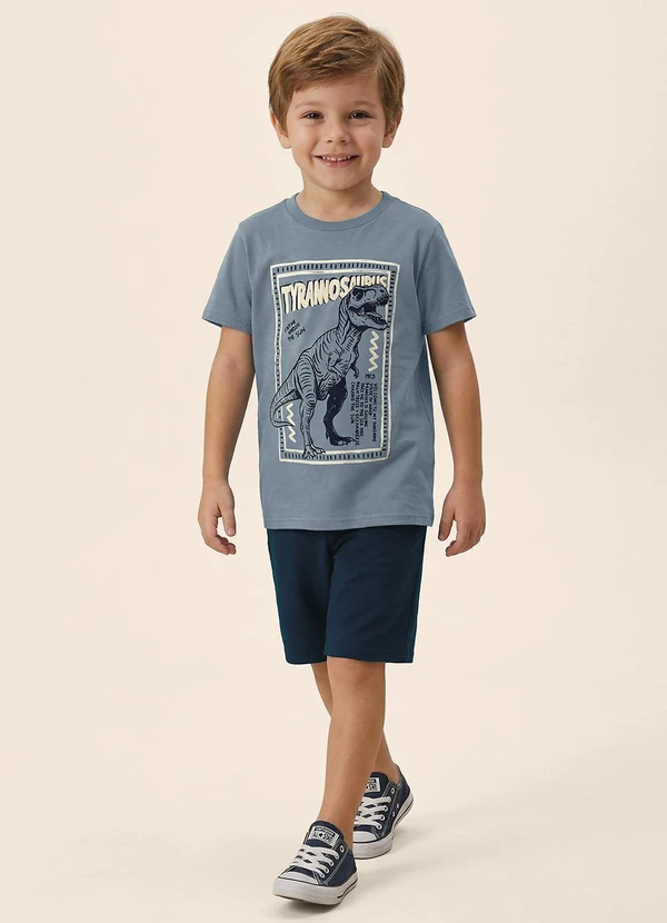 Malwee Kids - Conjunto Tyrannosaurus com Moletinho Azul Pastel
