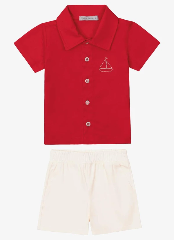 Trick Nick - Conjunto Verão Menino Camisa e Bermuda Vermelho