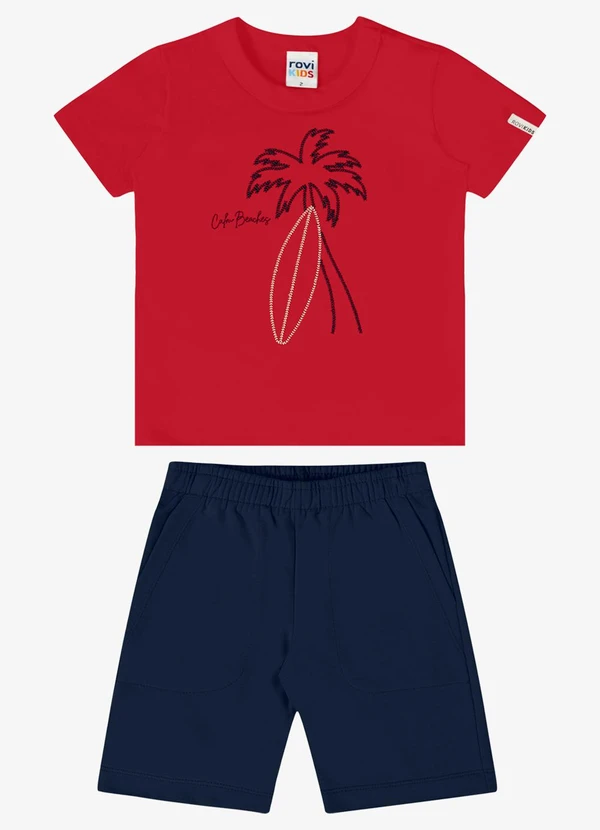 Rovi Kids - Conjunto Verão Menino com Bordado Vermelho