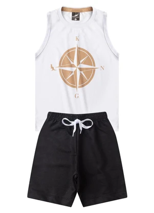 Rosa Azul - Conjunto  Verão Regata Bússola Kangulu  Branco - ROSA AZUL